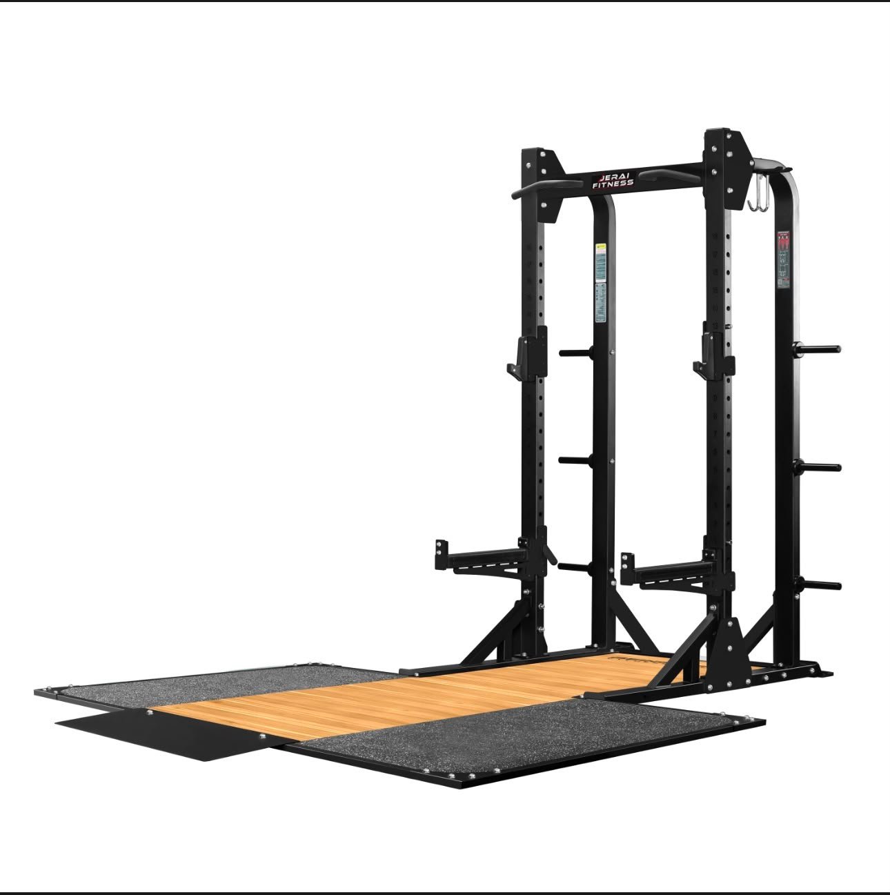 Half rack with Olympic weightlifting platform